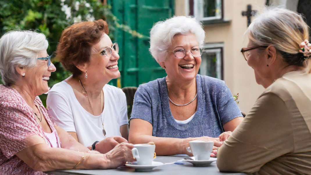 Vier Damen beim Kaffee